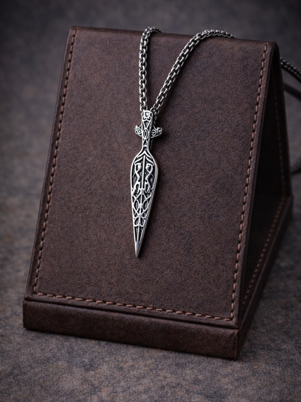 Stainless steel Viking Dagger Pendant Necklace - Silver